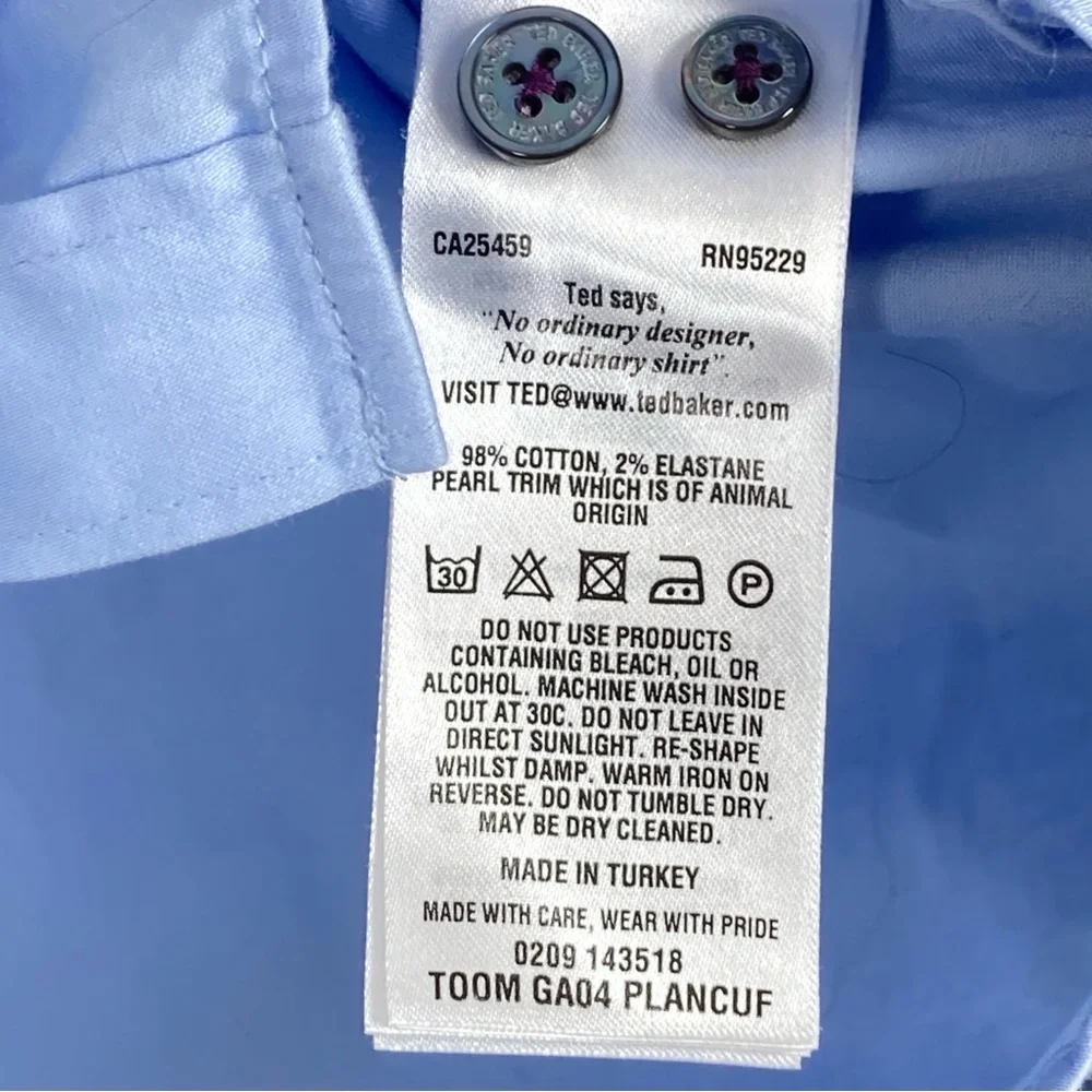 Ted Baker London Shirt Men’s Button Dow Blue  Cotton Long Sleeve Size 5 Office - Picture 8 of 16